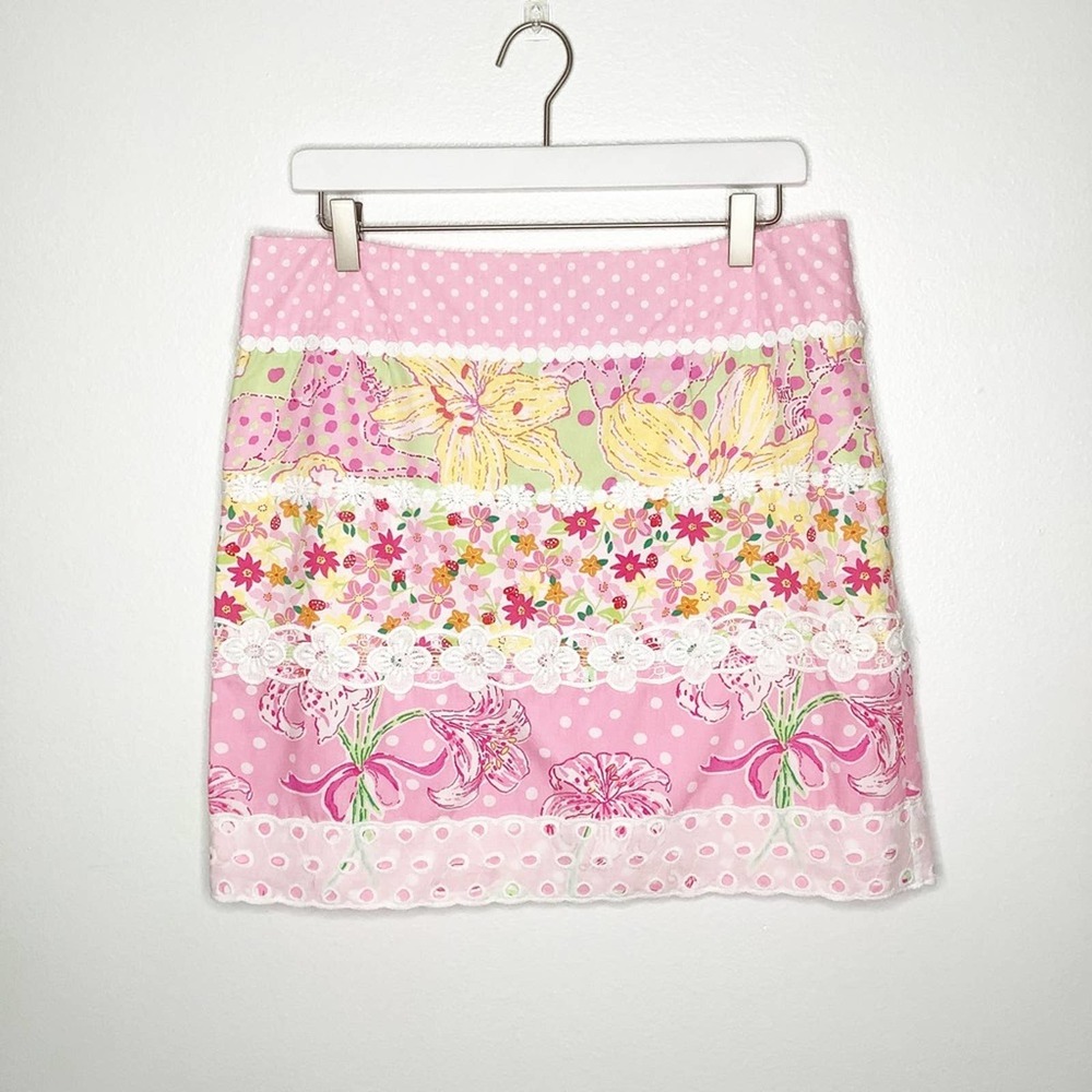Lilly Pulitzer Pink Multi Floral Patchwork Mini Skirt
